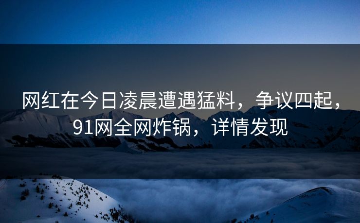 网红在今日凌晨遭遇猛料，争议四起，91网全网炸锅，详情发现