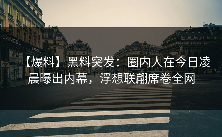 【爆料】黑料突发：圈内人在今日凌晨曝出内幕，浮想联翩席卷全网